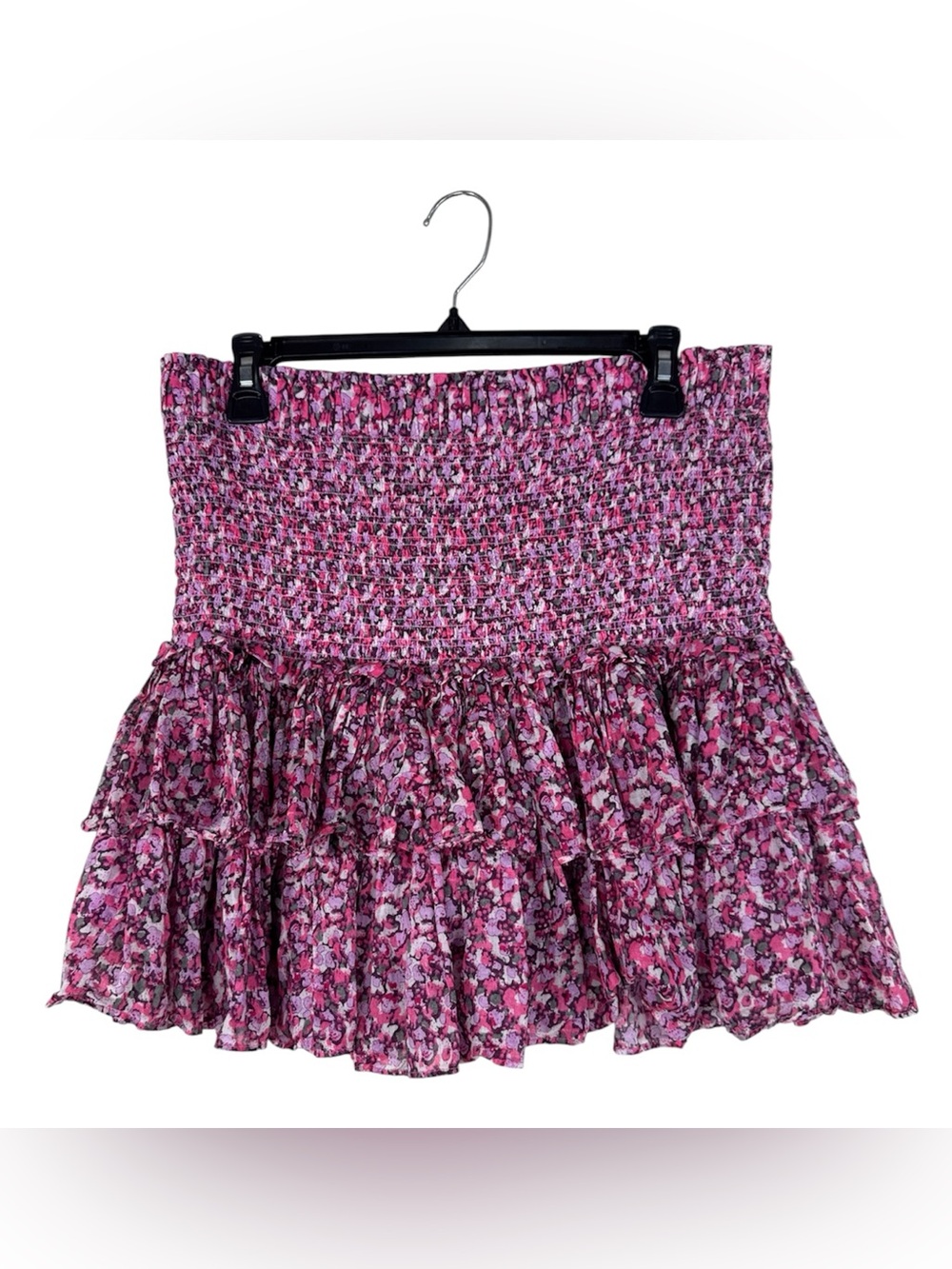 Isabel Marant Etoile Pink Purple Floral Tiered Mini Skirt Women 12 Naomi Smocked